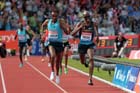 Mo Harah (GB) outsprints Yenew Alamirew (Eith) in the 5000 metres at the IAAF Diamond League, Birmingham.